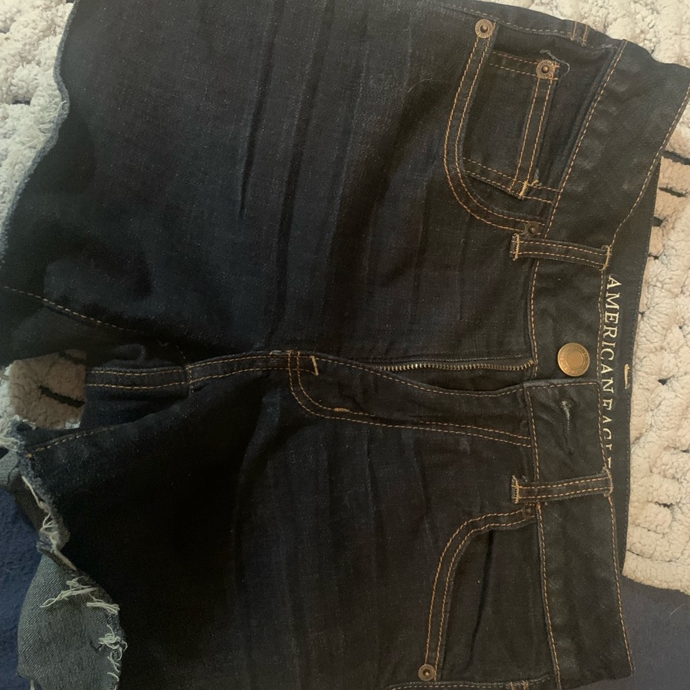 American Eagle dark wash cut off shorts